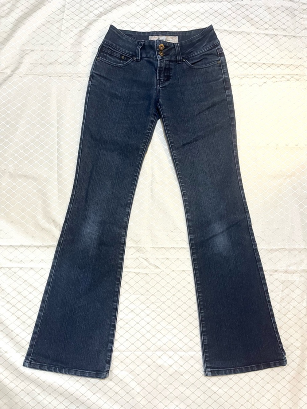 Brody Jeans Dark Navy Blue Low-Rise Flare Bootcut Denim Button Zipper Pants Y2K